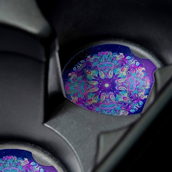 ✨BNWT - Mandala Car Coasters - Set of 2 - 2.56” with Rubber Backing✨ - Picture 3 of 6